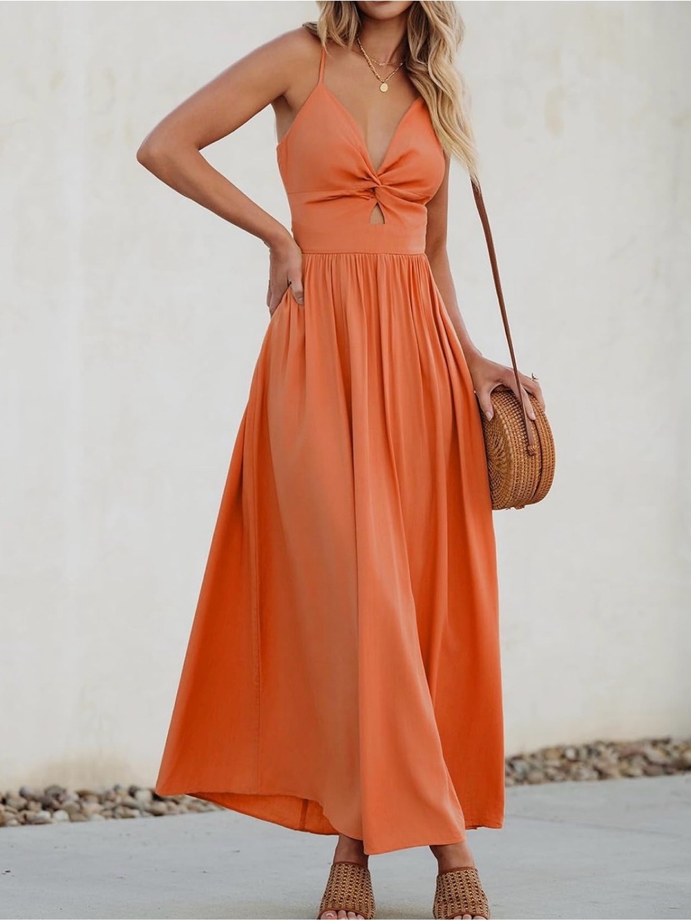 Cupshe Orange Twist-Front Spaghetti-Strap Maxi Dress